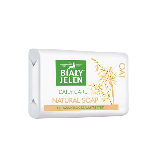 Bar of soap with Biaáły Jelen branding on a white background