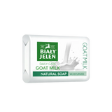 Bar of Bialy Jelen goat milk soap on a light gray background