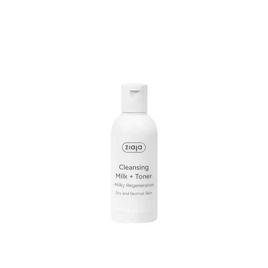 Ziaja Cleansing Milk + Toner bottle on a white background