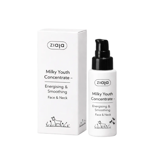 Ziaja Milky Youth Concentrate bottle and packaging on a white background
