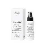 Ziaja kozie mleko Ultra-Light Anti-Age Cream packaging and bottle on a white background